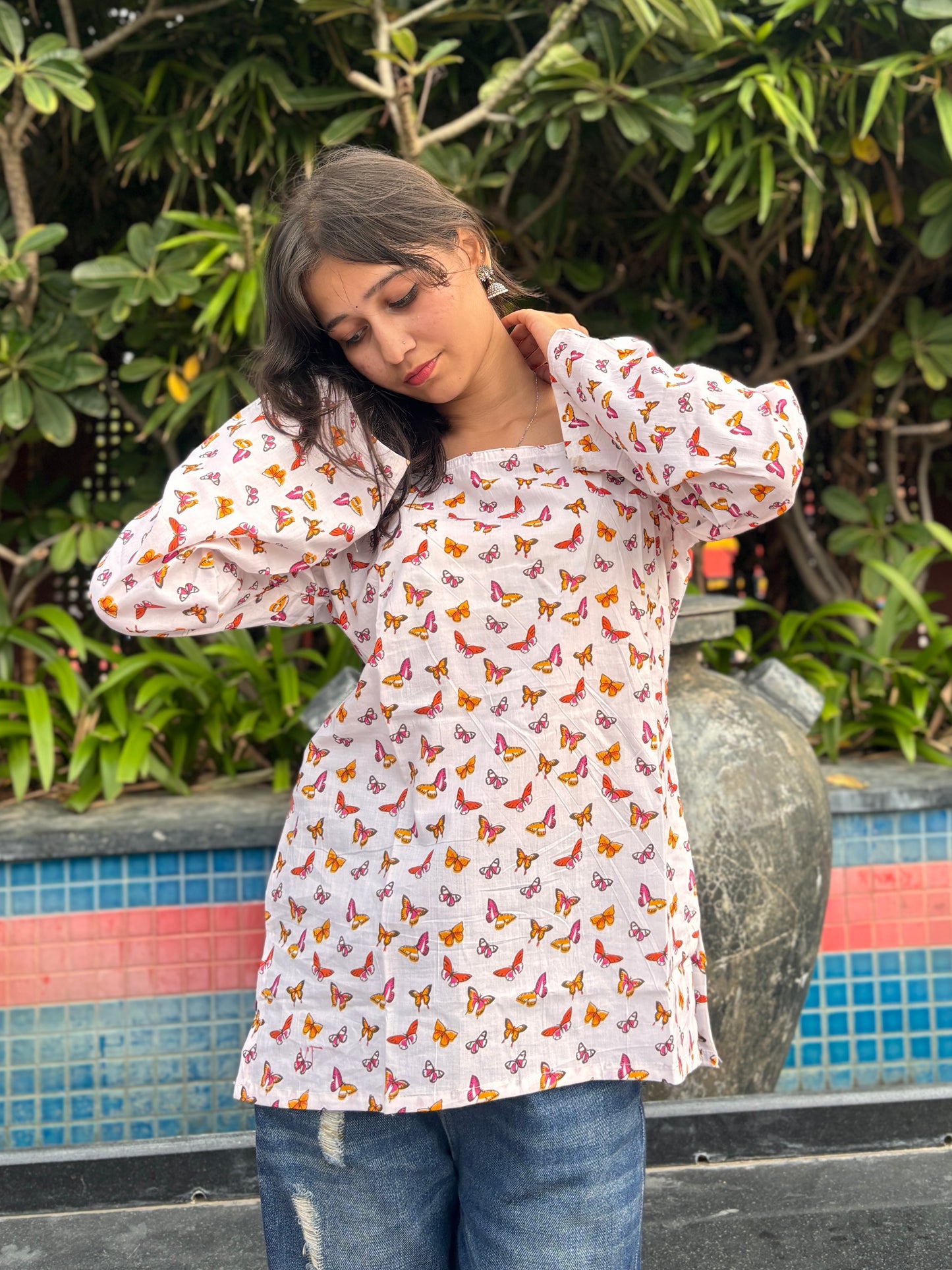 Butterfly Bliss Flared Sleeve Kurti