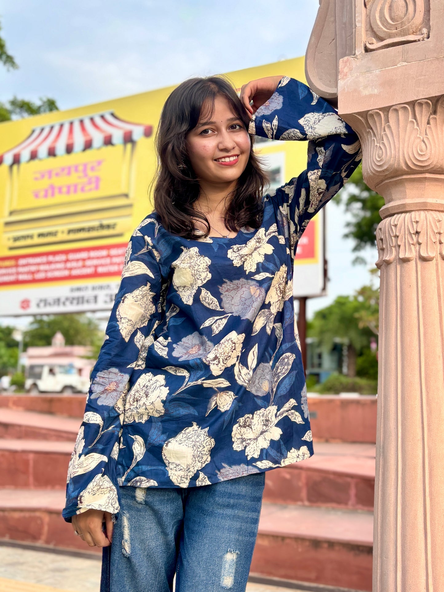 : Midnight Bloom A-Line Kurti