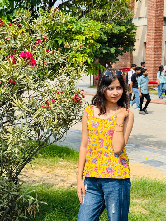 Sunshine Blossom Sleeveless Kurti 🌸✨