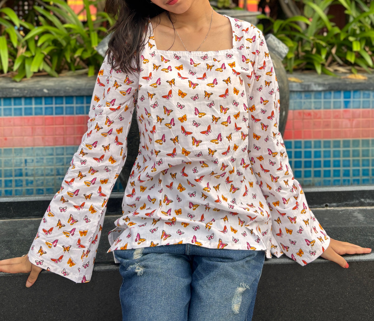 Butterfly Bliss Flared Sleeve Kurti