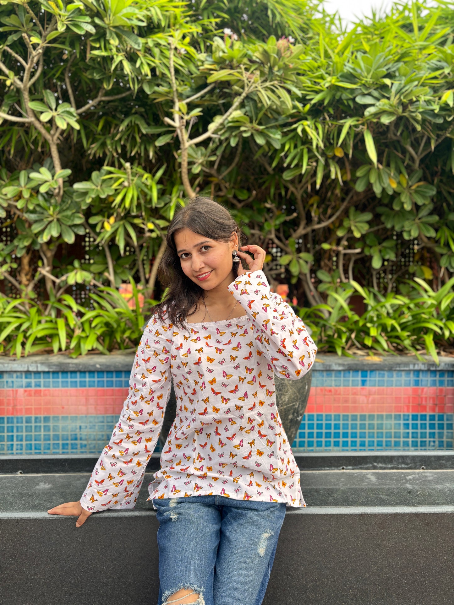 Butterfly Bliss Flared Sleeve Kurti