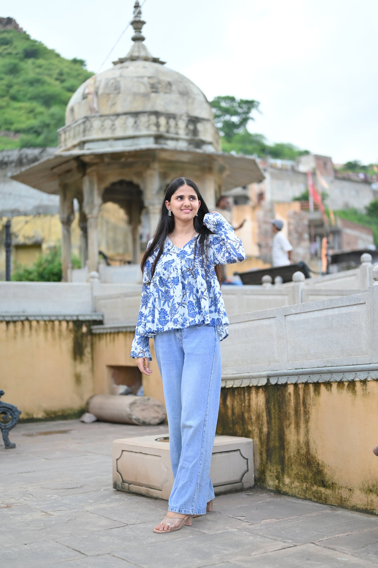 Blue Blossom A-Line Cotton Kurti