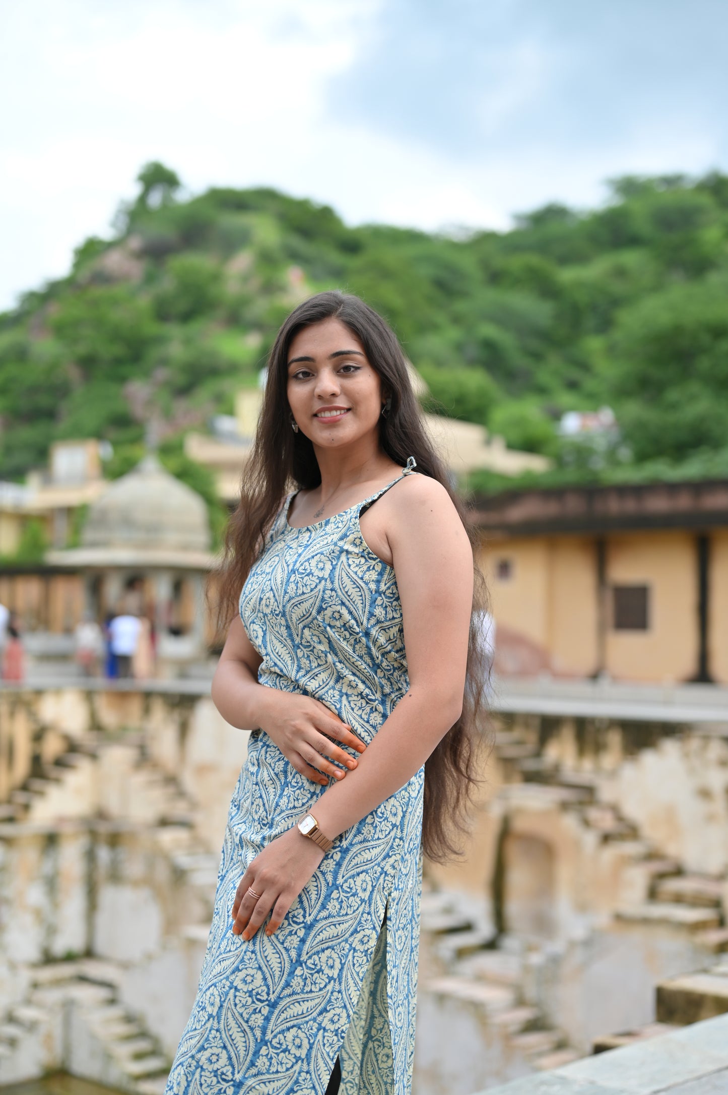 Indigo Leaf Sleeveless Cotton Kurti
