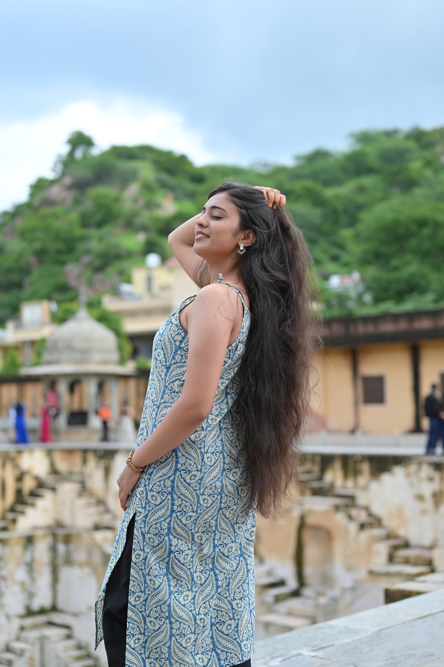 Indigo Leaf Sleeveless Cotton Kurti