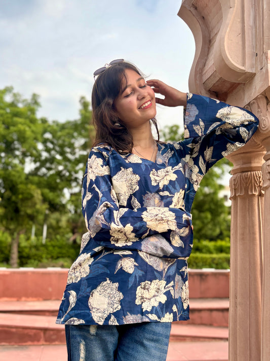 : Midnight Bloom A-Line Kurti