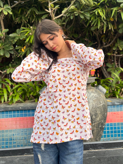 Butterfly Bliss Flared Sleeve Kurti