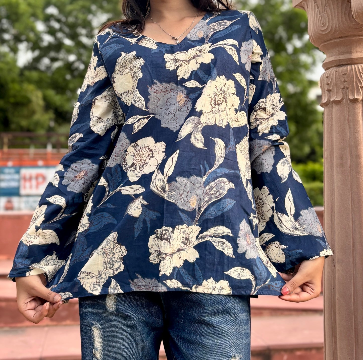 : Midnight Bloom A-Line Kurti