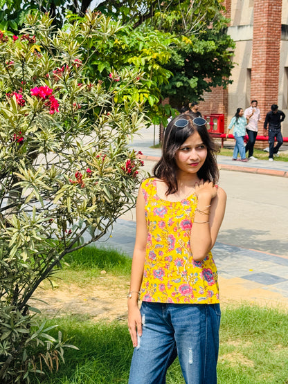 Sunshine Blossom Sleeveless Kurti 🌸✨