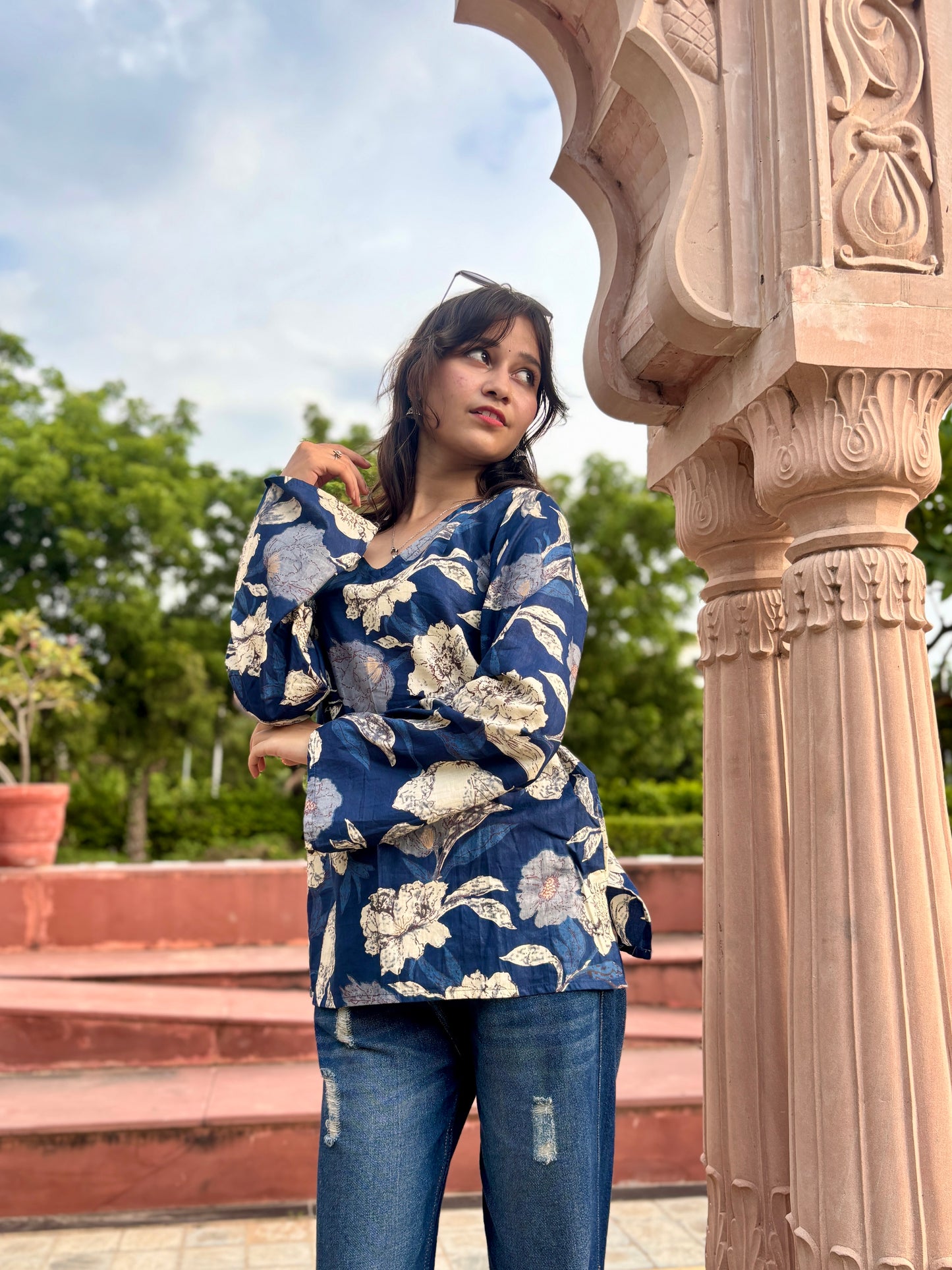 : Midnight Bloom A-Line Kurti