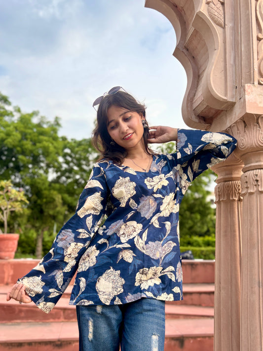 : Midnight Bloom A-Line Kurti
