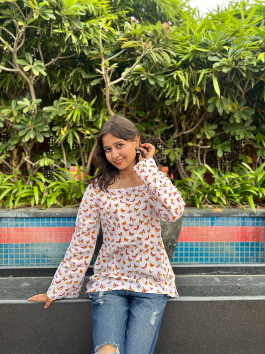 Butterfly Bliss Flared Sleeve Kurti