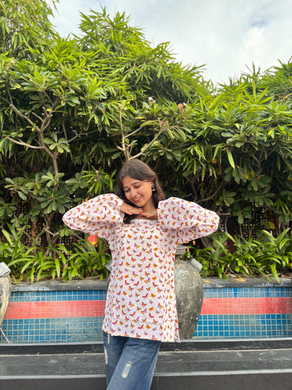 Butterfly Bliss Flared Sleeve Kurti