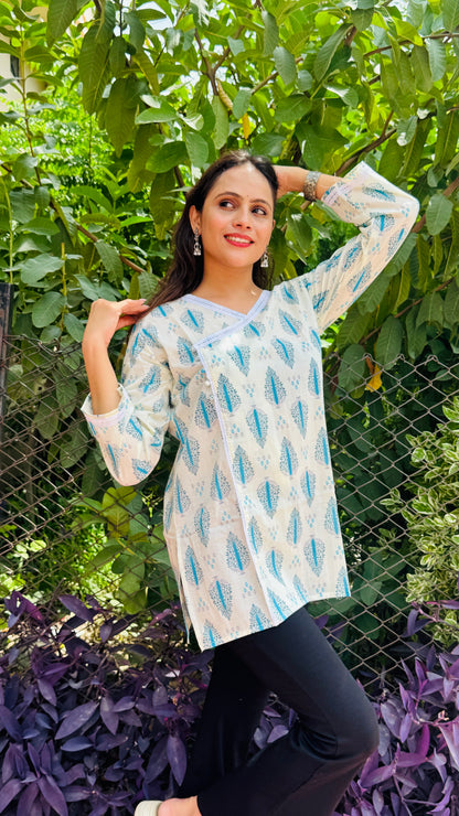 White Cotton Printed A-Line Kurti
