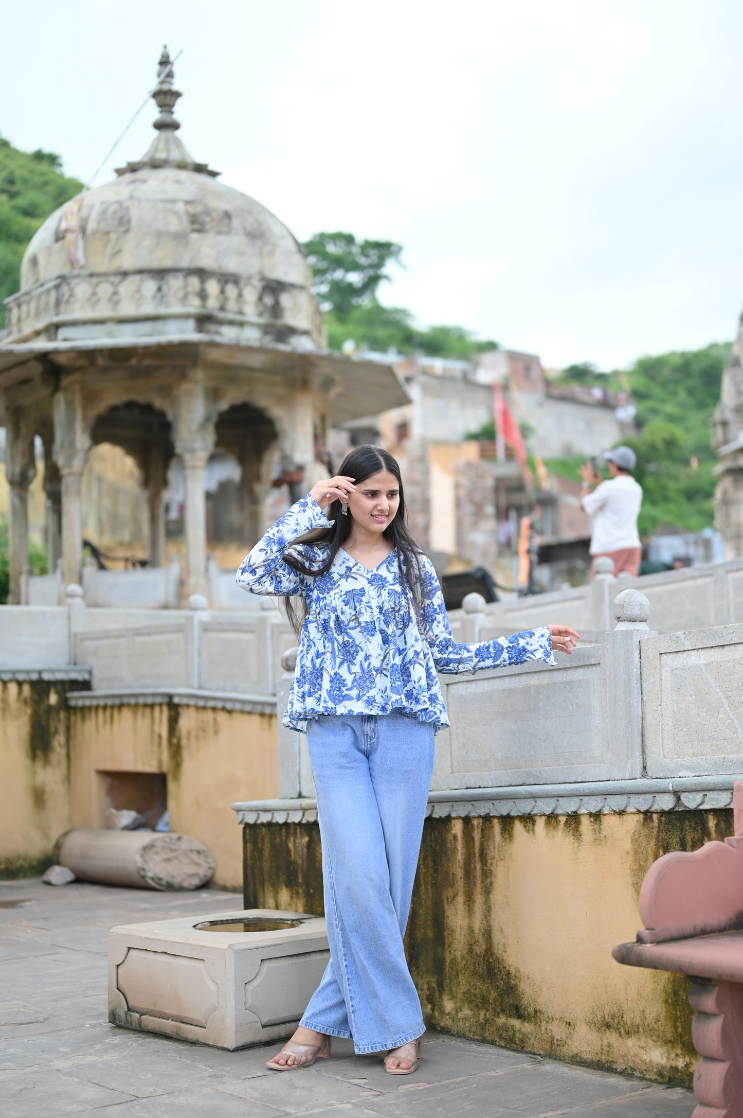 Blue Blossom A-Line Cotton Kurti