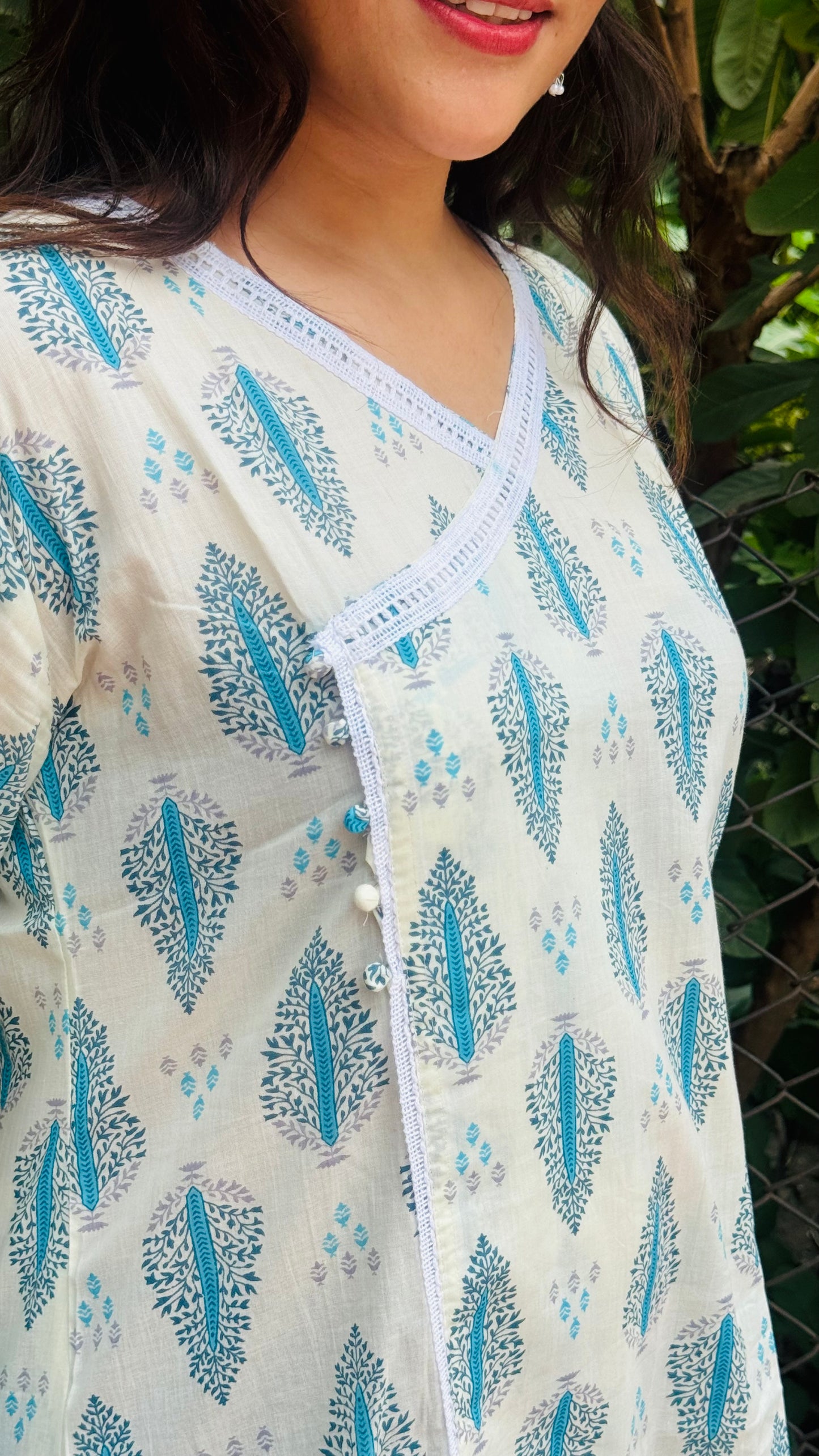 White Cotton Printed A-Line Kurti