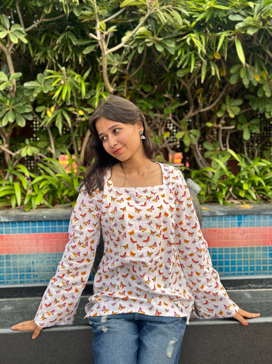 Butterfly Bliss Flared Sleeve Kurti